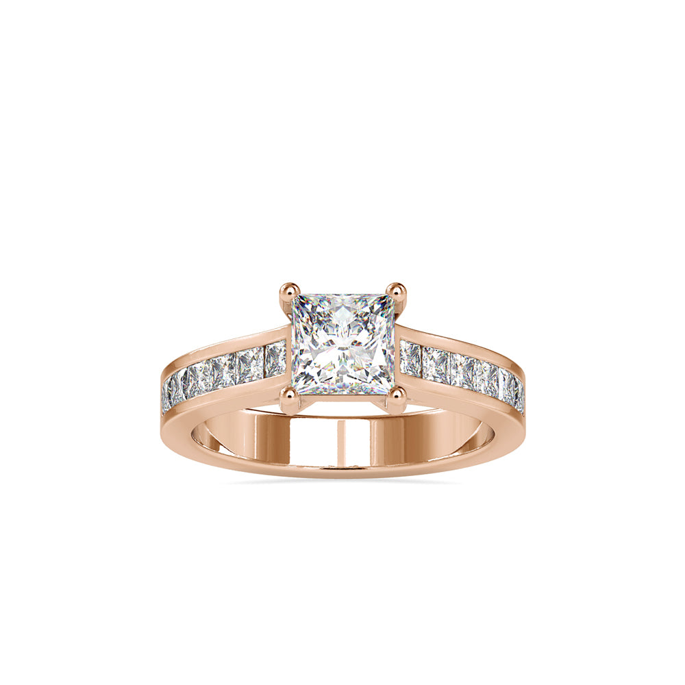 AZALEA PRINCESS CUT SOLITAIRE RING WITH SIDE STONES, GOLD