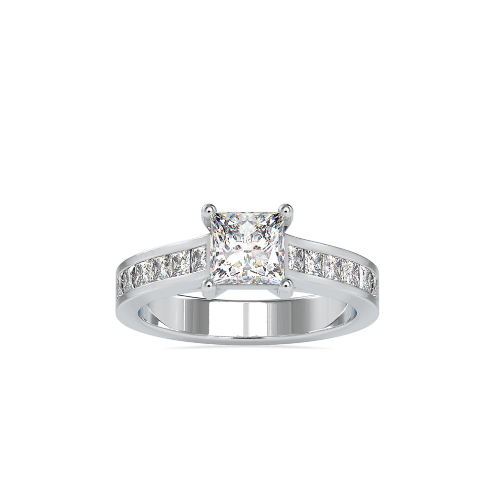 AZALEA PRINCESS CUT SOLITAIRE RING WITH SIDE STONES, GOLD