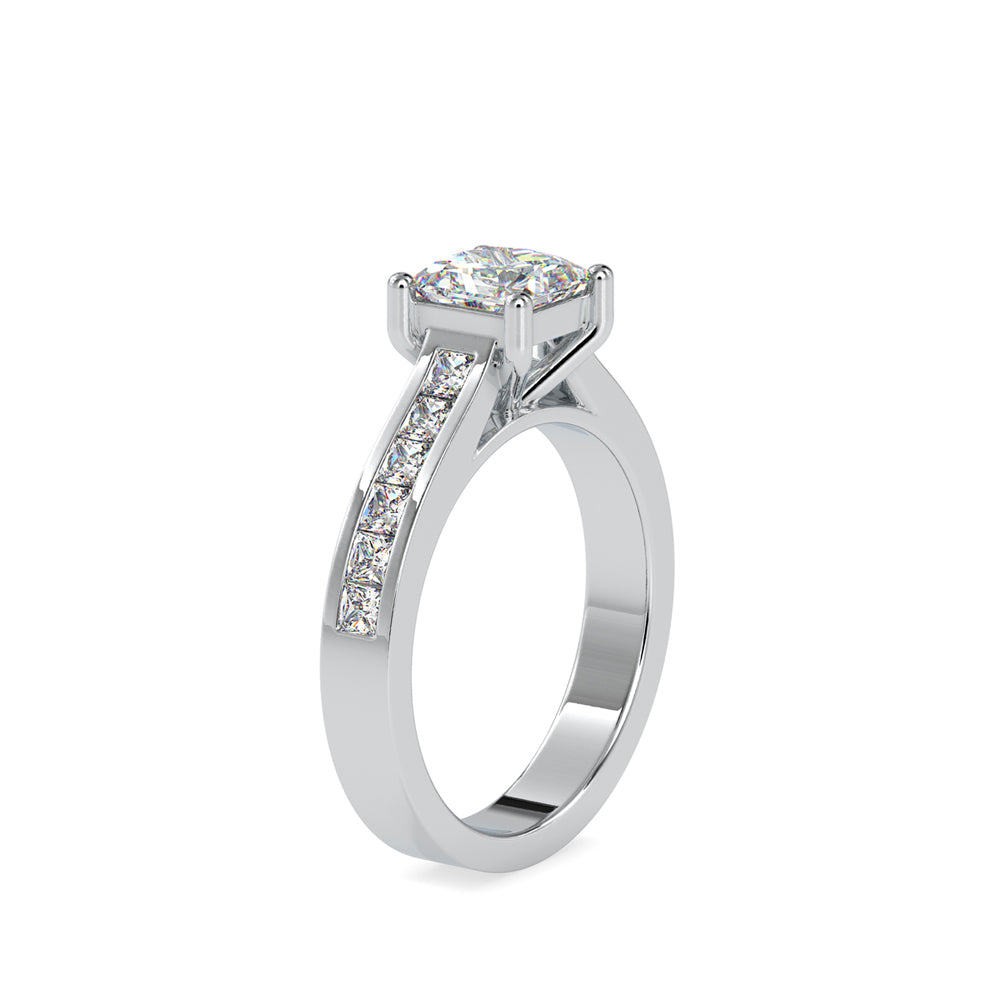 AZALEA PRINCESS CUT SOLITAIRE RING WITH SIDE STONES, GOLD