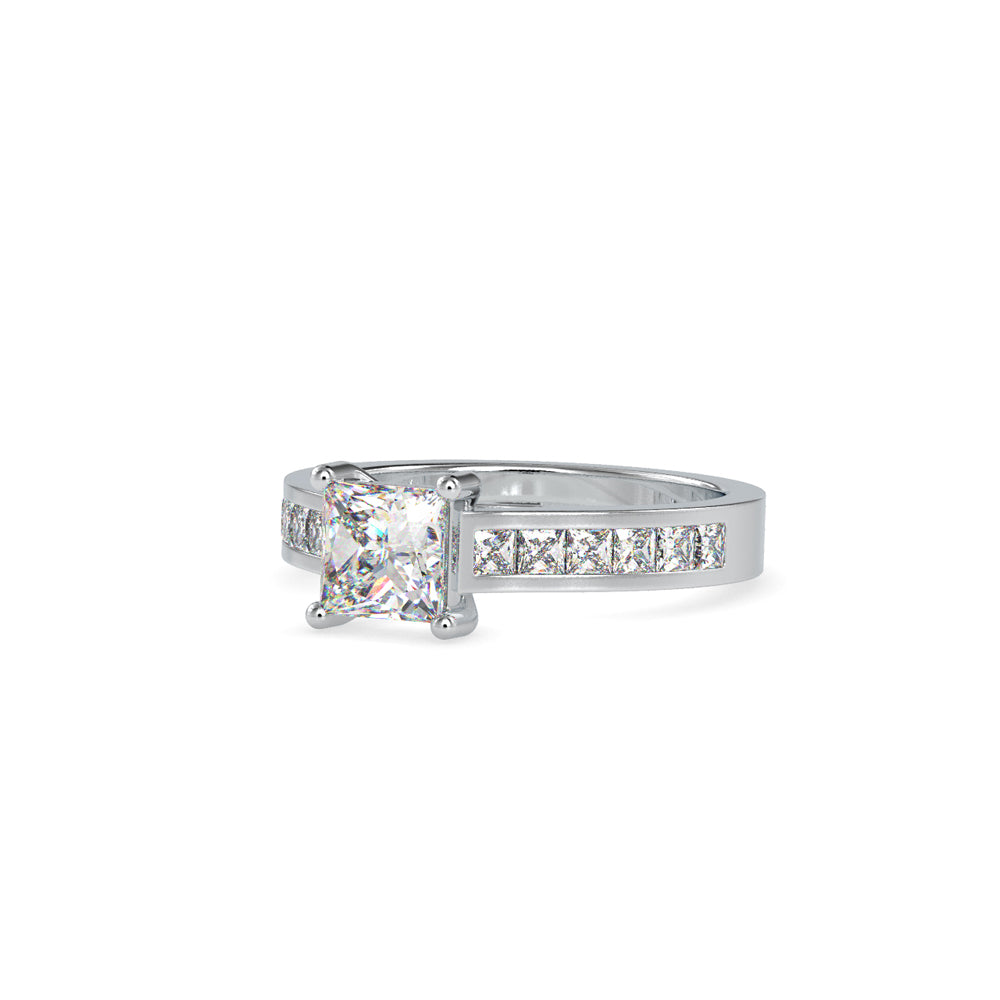 AZALEA PRINCESS CUT SOLITAIRE RING WITH SIDE STONES, GOLD