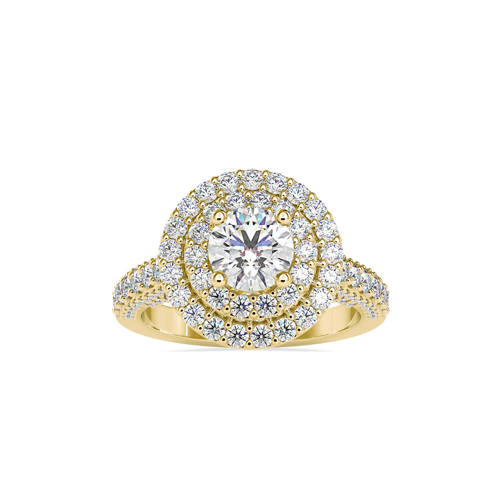 SOPHIA DOUBLE HALO ROUND CUT SOLITAIRE RING, GOLD