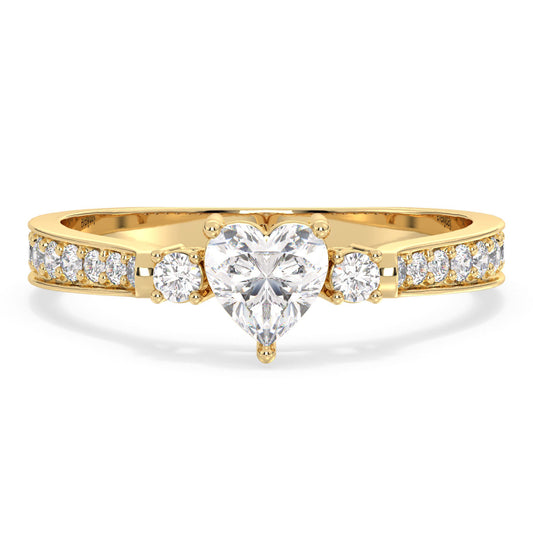 CLEMENCE HEART CUT SOLITAIRE RING WITH STUDDED SHANK, GOLD