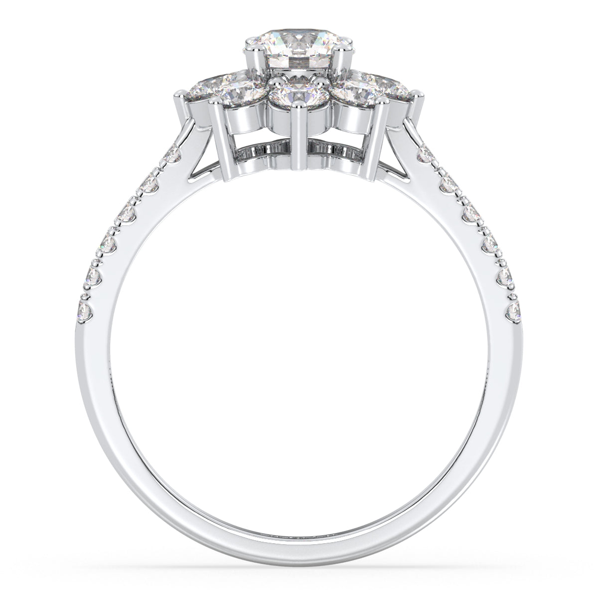 SOPHIA ROUND CUT SOLITAIRE RING ENCIRCLED WITH DIAMONDS, GOLD