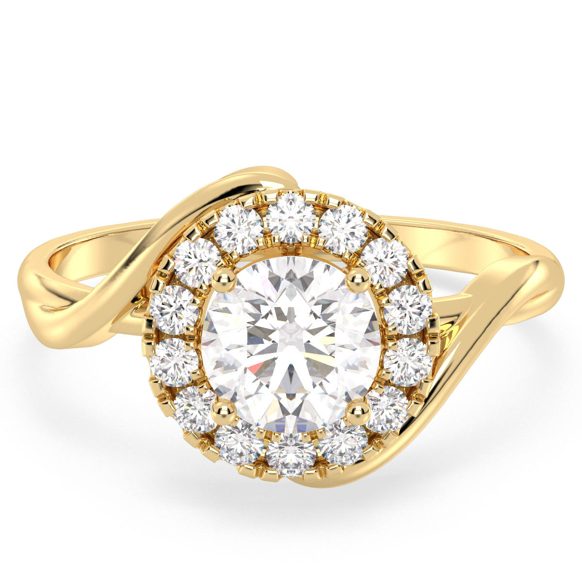 SOPHIA BYPASS HALO ROUND CUT SOLITAIRE RING, GOLD