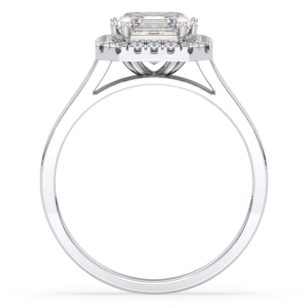 DAMAS ASSCHER CUT SOLITAIRE HALO RING, GOLD