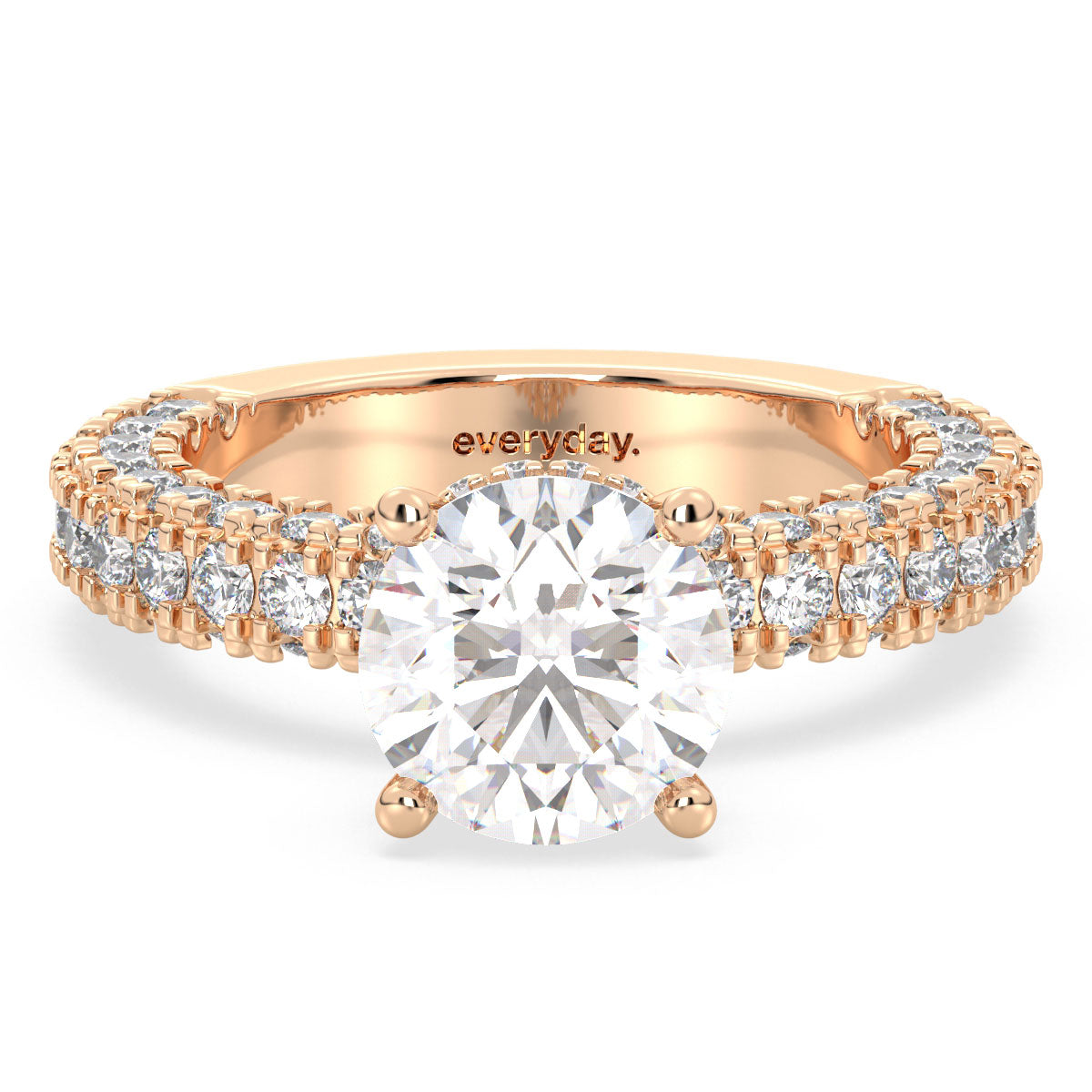 SOPHIA ROUND CUT ELEVATED SOLITAIRE RING WITH SIDE STONES, GOLD