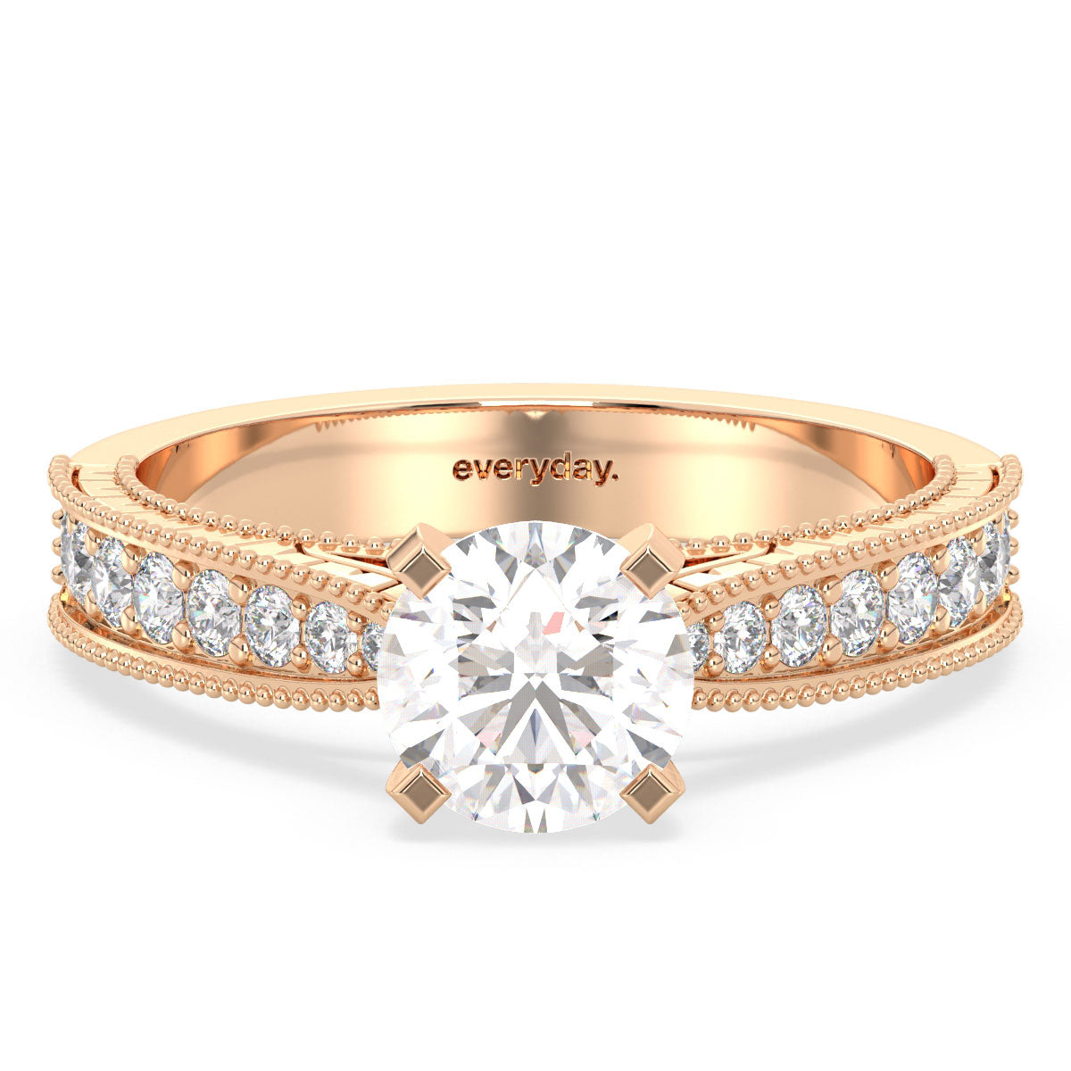 SOPHIA ROUND CUT SOLITAIRE RING WITH A FANCY HALF STUDDED SHANK, GOLD