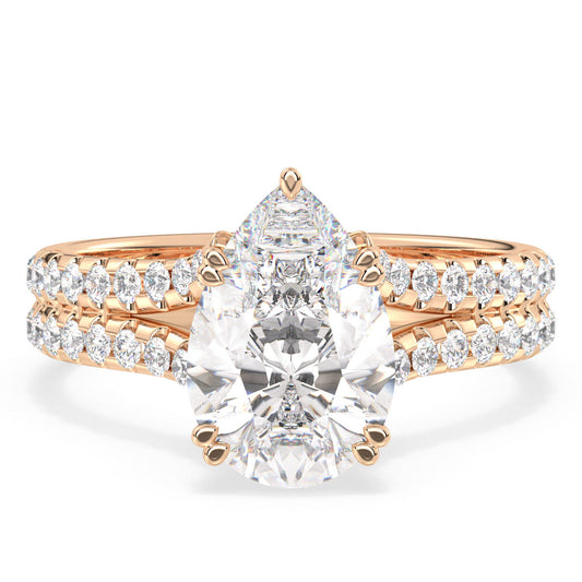 MARGUERITE PEAR CUT SOLITAIRE RING WITH STUDDED SPLIT SHANK, GOLD