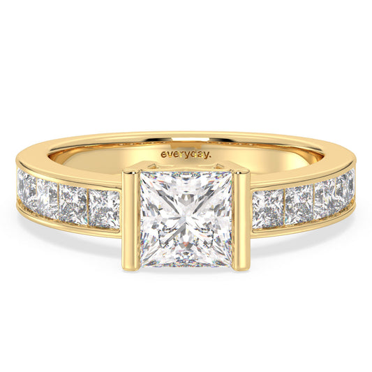 AZALEA PRINCESS CUT SOLITAIRE RING WITH STUDDED SHANK, GOLD