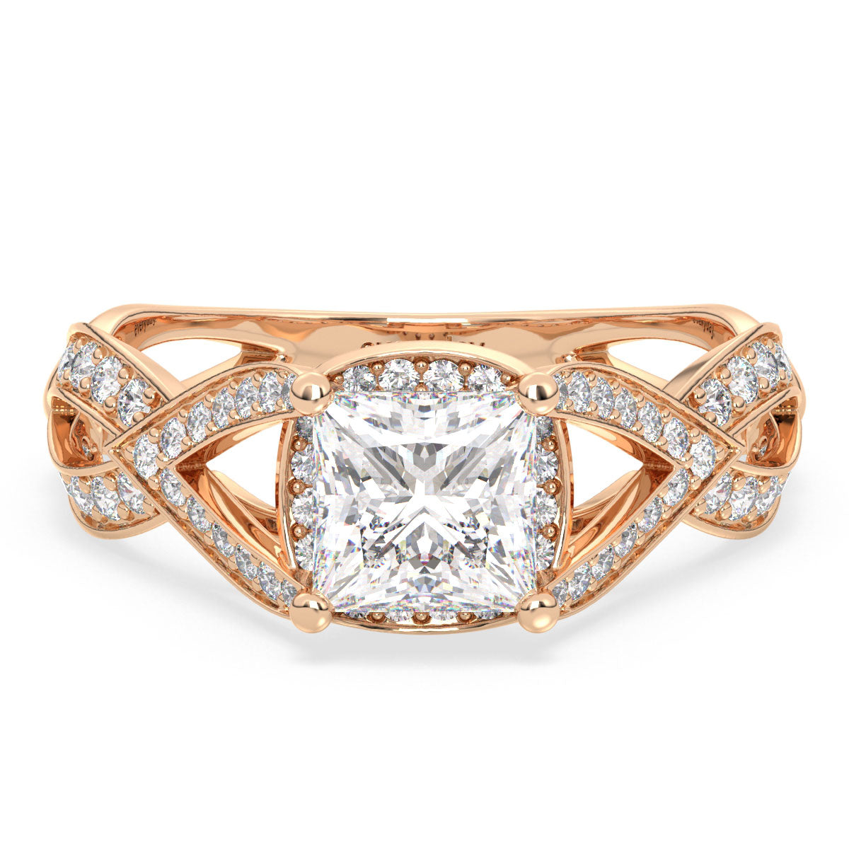 AZALEA FANCY HALO PRINCESS CUT SOLITAIRE RING WITH STUDDED SHANK, GOLD