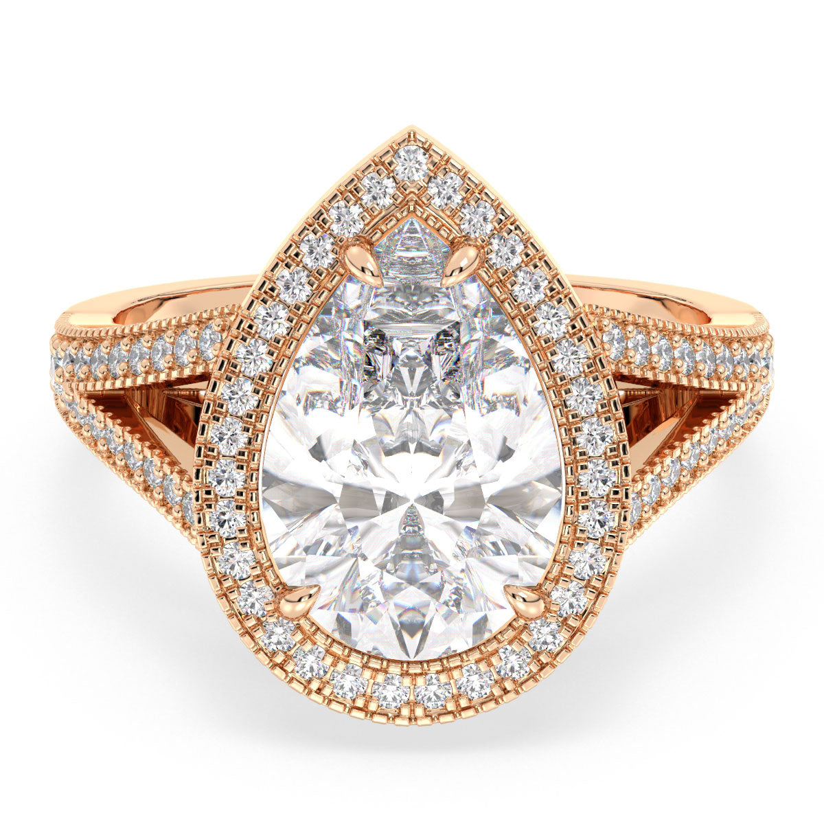 MARGUERITE HALO PEAR CUT RING WITH SPLIT SHANK, GOLD