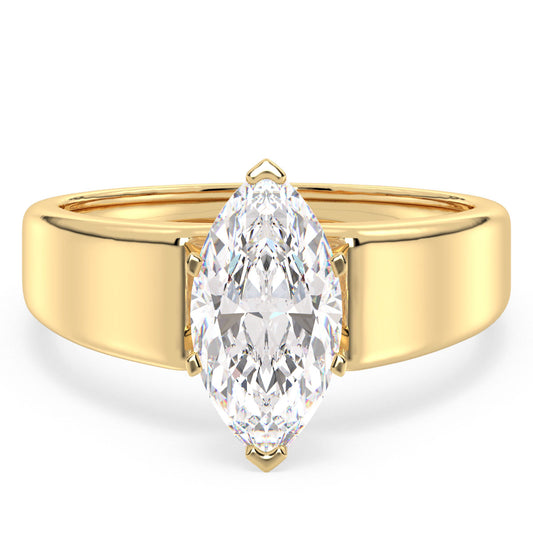 LILETTA MARQUISE CUT SOLITAIRE RING WITH THICK SHANK, GOLD