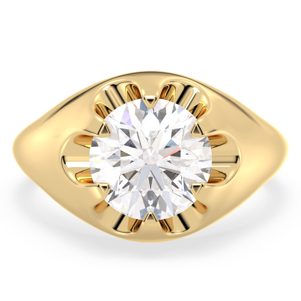 SOPHIA ROUND CUT SOLITAIRE RING WITH A FLOWER INSPIRED SHANK, GOLD