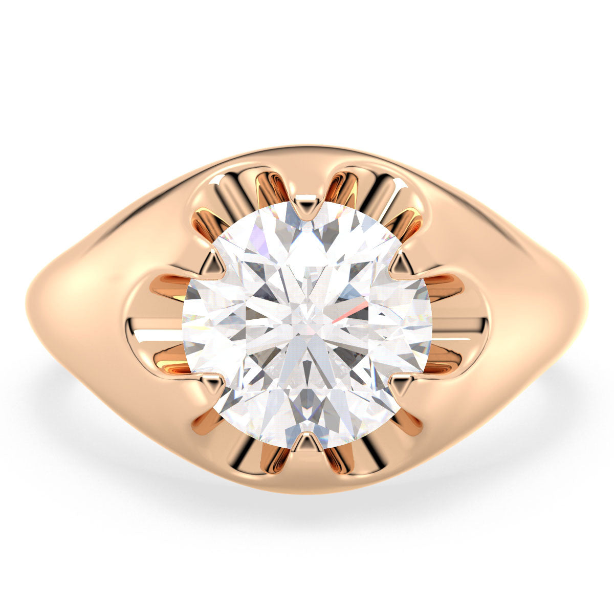 SOPHIA ROUND CUT SOLITAIRE RING WITH A FLOWER INSPIRED SHANK, GOLD