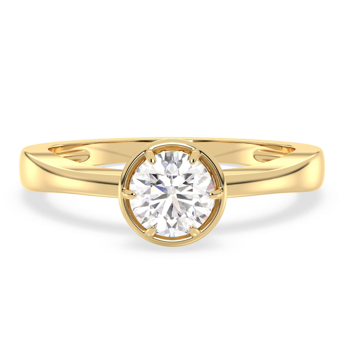 DAISY BEZEL SET ROUND CUT SOLITAIRE RING, GOLD