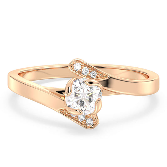 DAISY BYPASS ROUND CUT SOLITAIRE RING WITH A STUDDED SHANK, GOLD