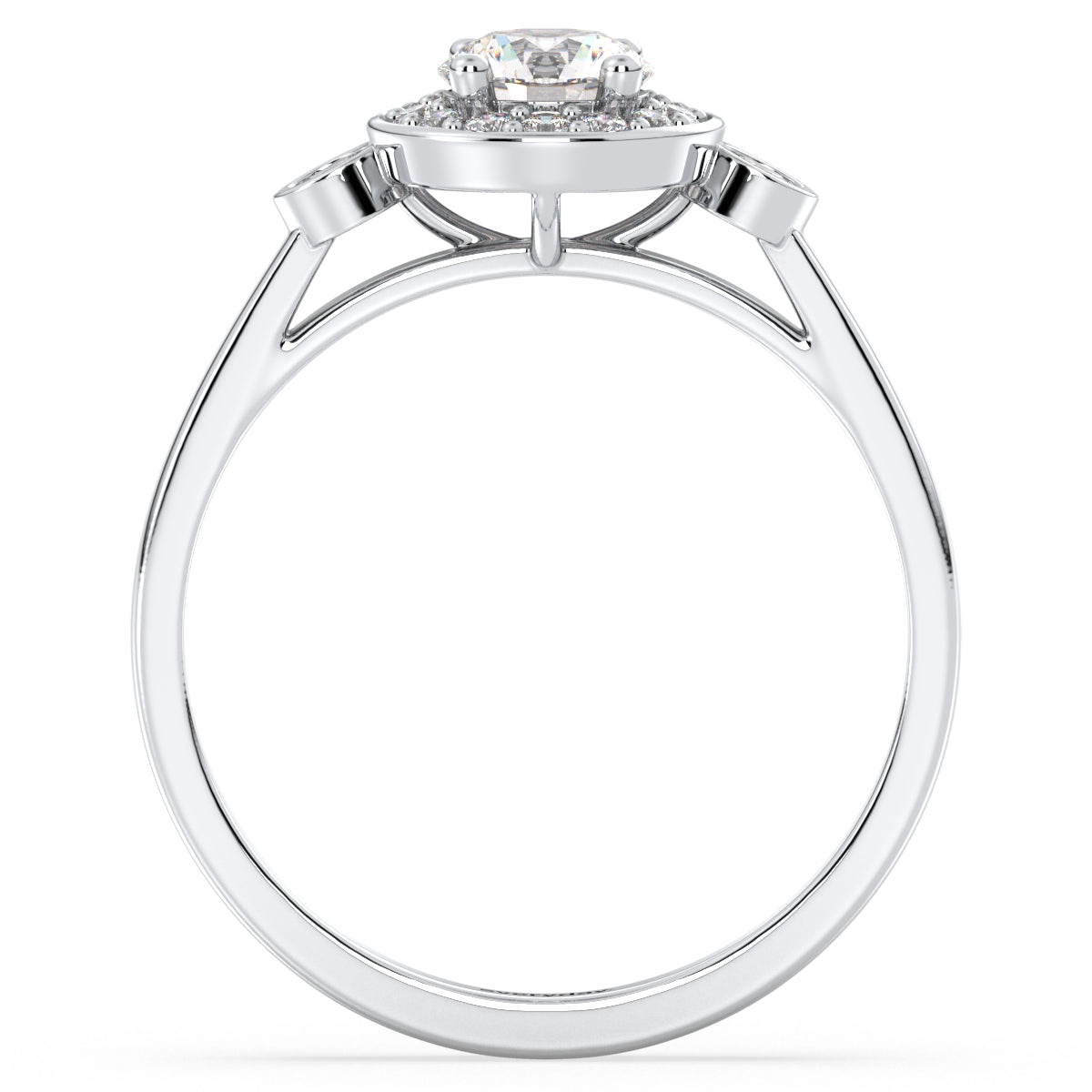 DAISY BEZEL SET HALO ROUND CUT SOLITAIRE RING, GOLD