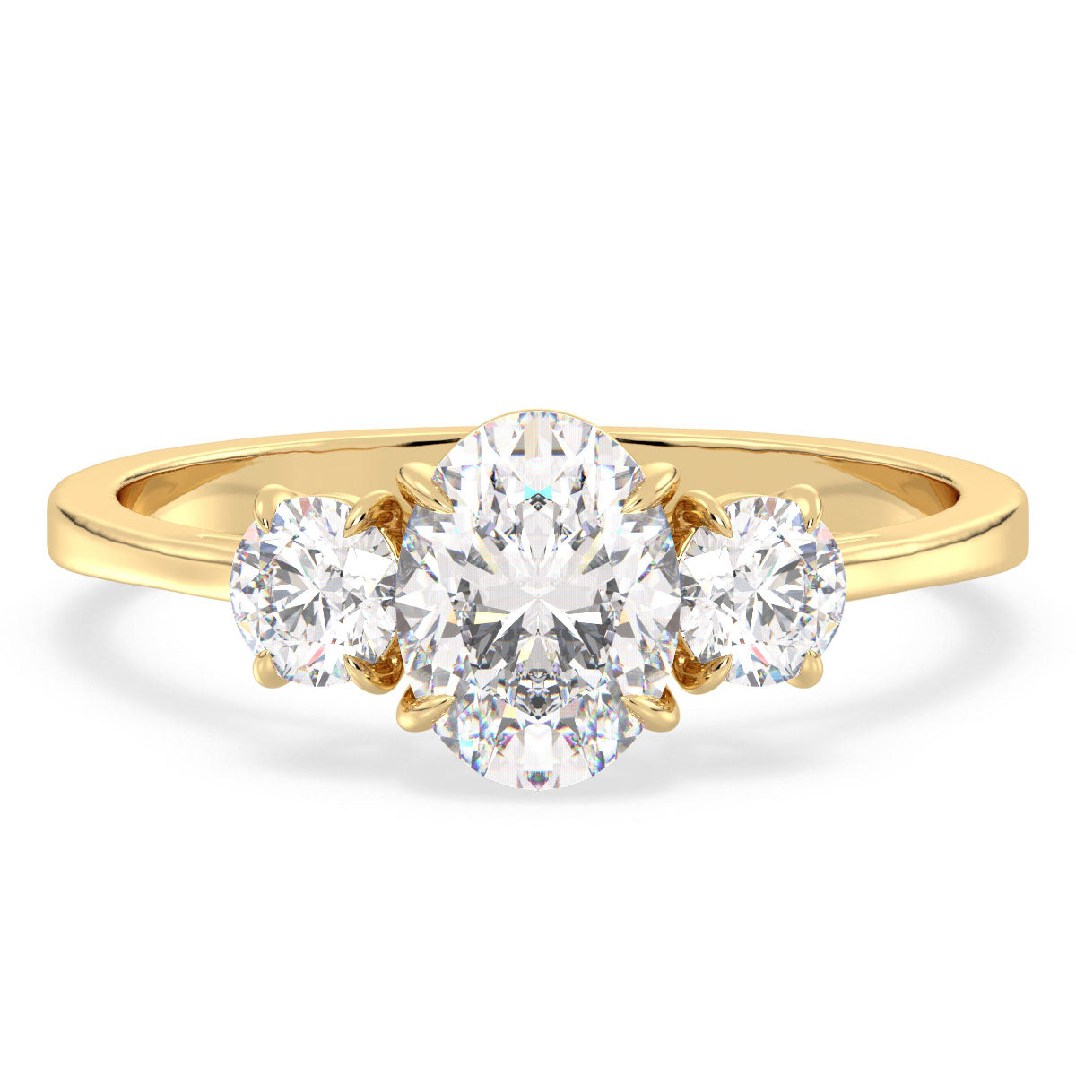 IRENE OVAL CUT THREE STONE RING, GOLD