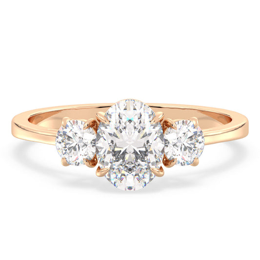 IRENE OVAL CUT THREE STONE RING, GOLD