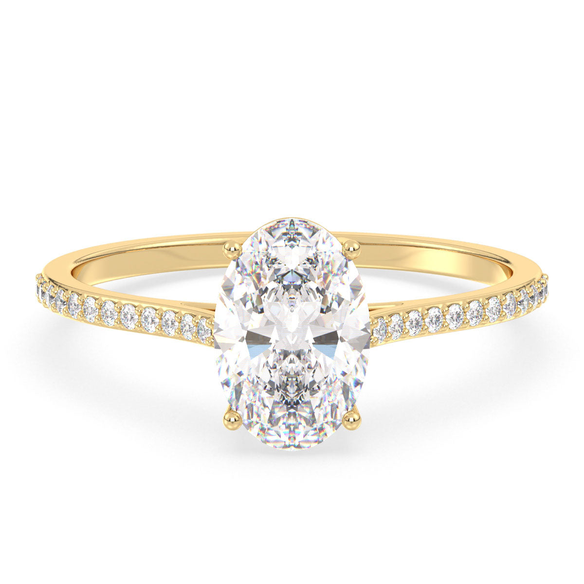 IRENE OVAL CUT SOLITAIRE RING WITH SIDE STONES, GOLD