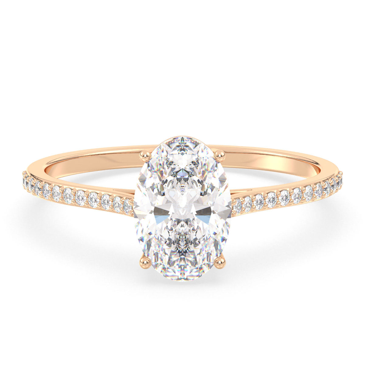 IRENE OVAL CUT SOLITAIRE RING WITH SIDE STONES, GOLD