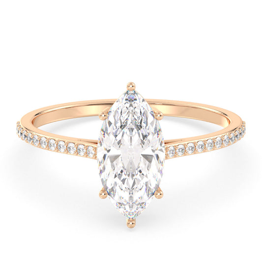 LILETTA MARQUISE CUT SOLITAIRE RING WITH SIDE STONES, GOLD