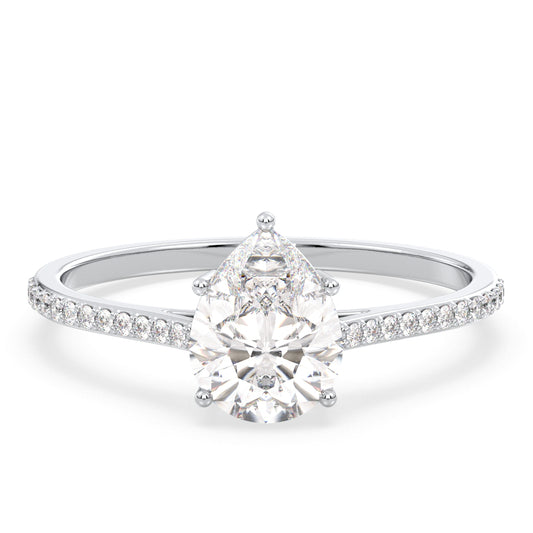 MARGUERITE PEAR CUT SOLITAIRE RING WITH SIDE STONES, GOLD