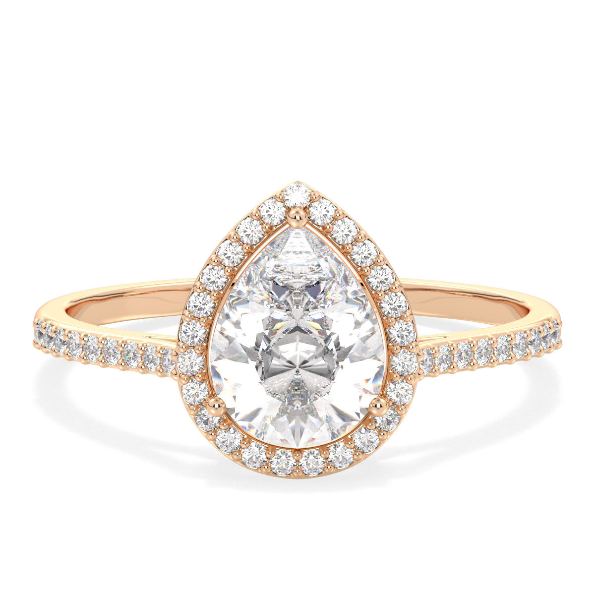 MARGUERITE HALO PEAR CUT SOLITAIRE RING WITH SIDE STONES, GOLD