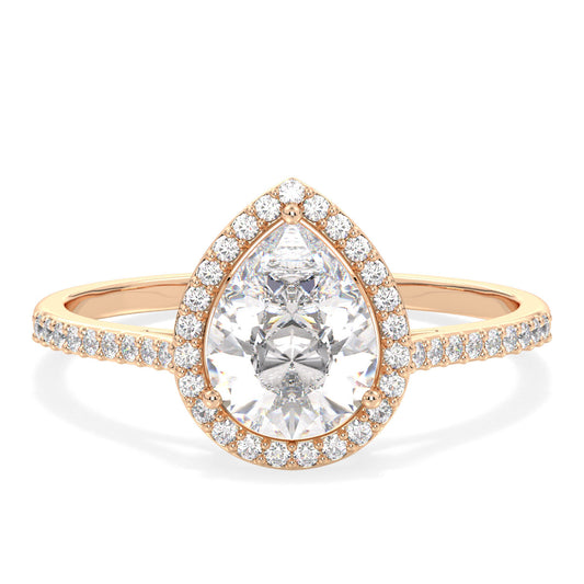 MARGUERITE HALO PEAR CUT SOLITAIRE RING WITH SIDE STONES, GOLD