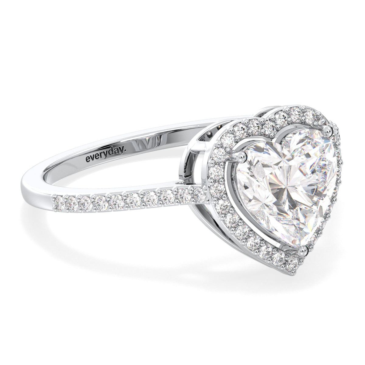 CLEMENCE HALO HEART CUT SOLITAIRE RING WITH SIDE STONES, GOLD