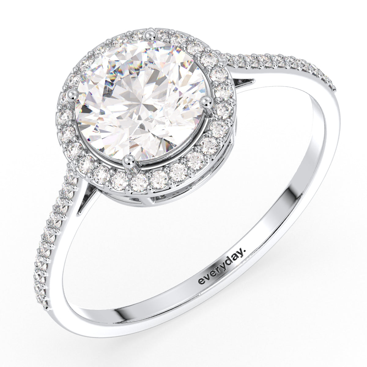 SOPHIA HALO ROUND CUT SOLITAIRE RING WITH SIDE STONES, GOLD