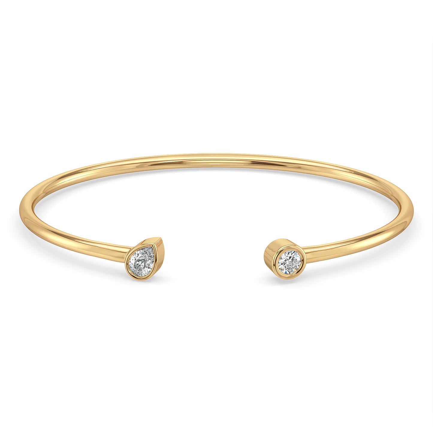 SOPHIA BEZEL SET ROUND AND PEAR CUT OPEN OVAL BANGLE, GOLD