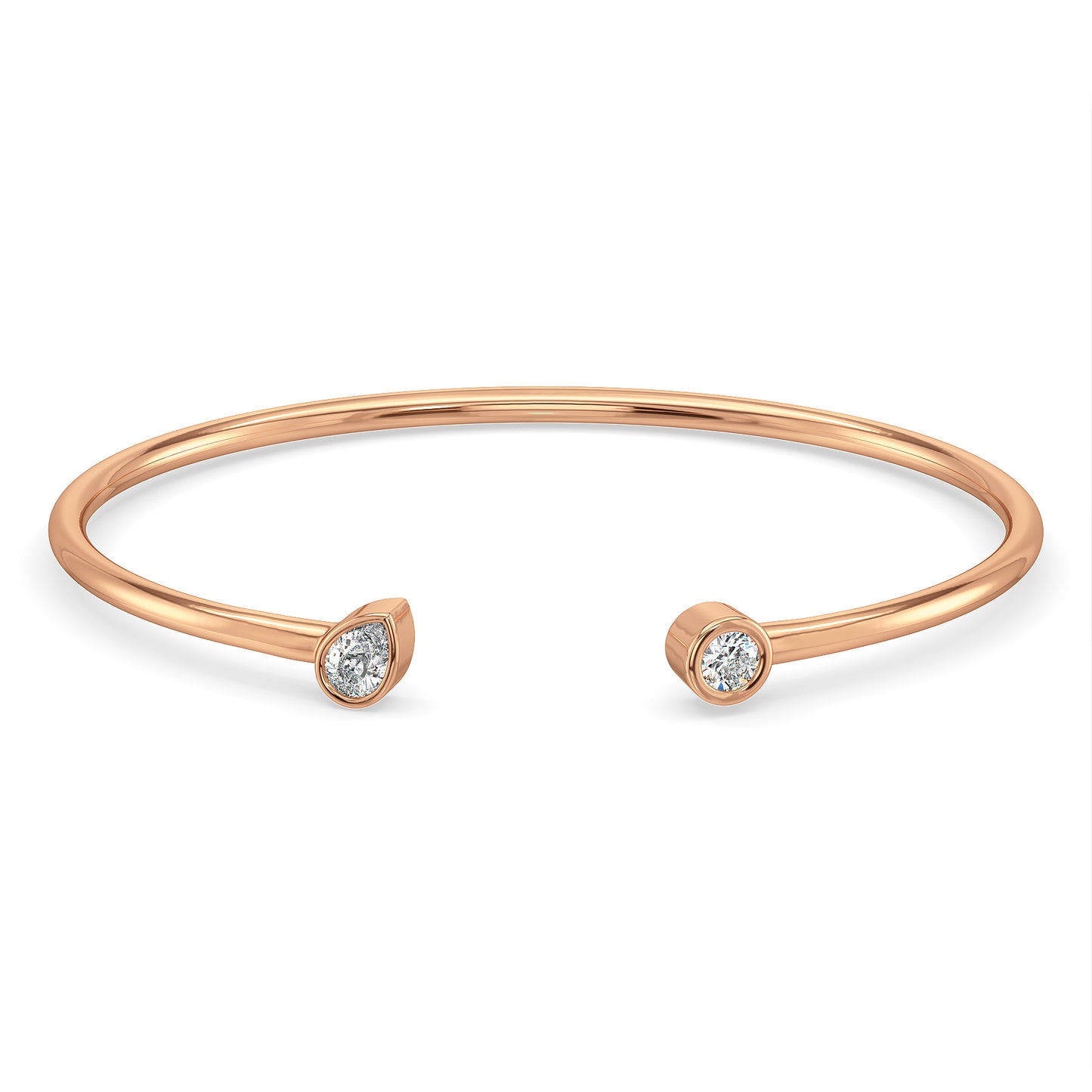 SOPHIA BEZEL SET ROUND AND PEAR CUT OPEN OVAL BANGLE, GOLD