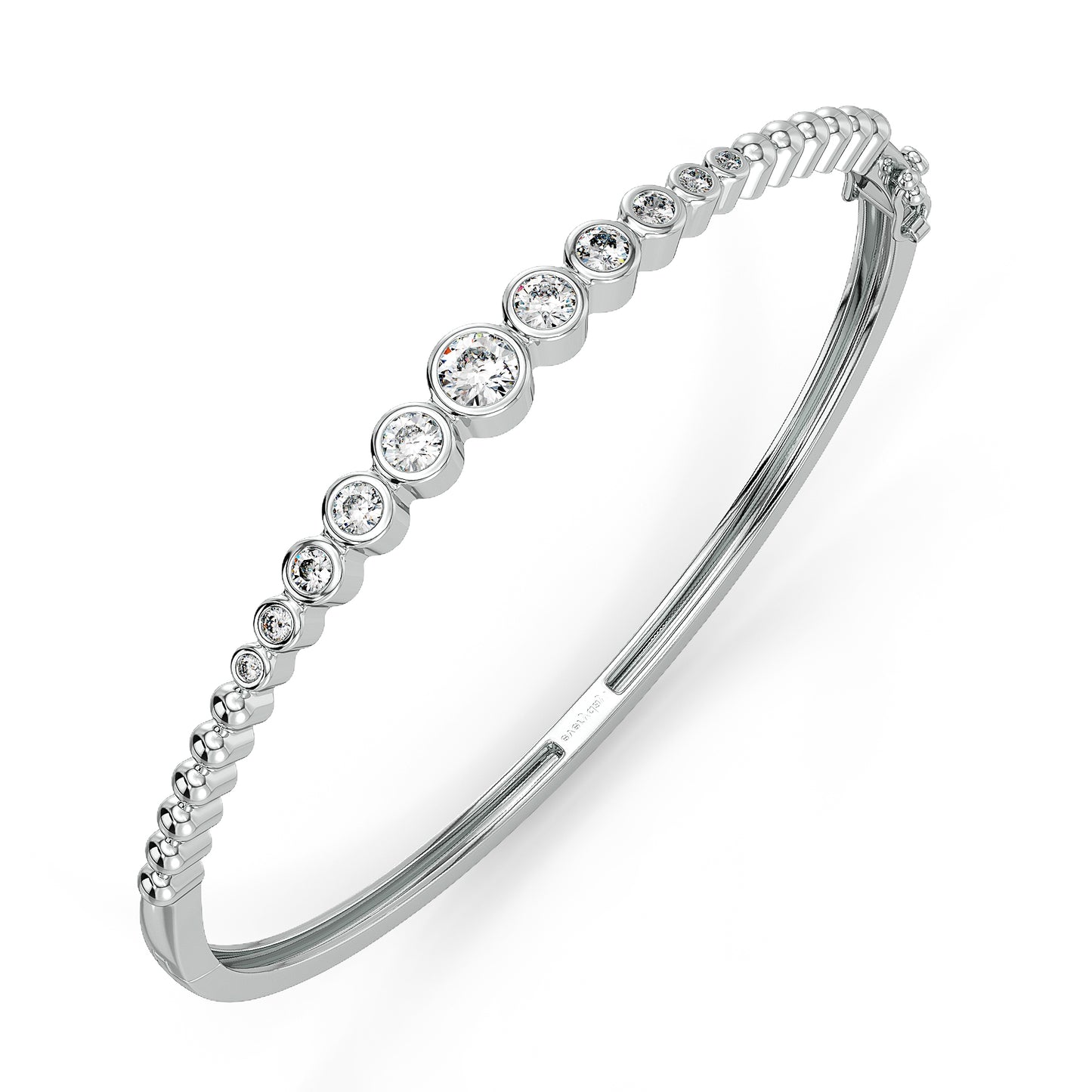 CLARETTE BEZEL SET ROUND CUT DIAMONDS OVAL BANGLE, GOLD