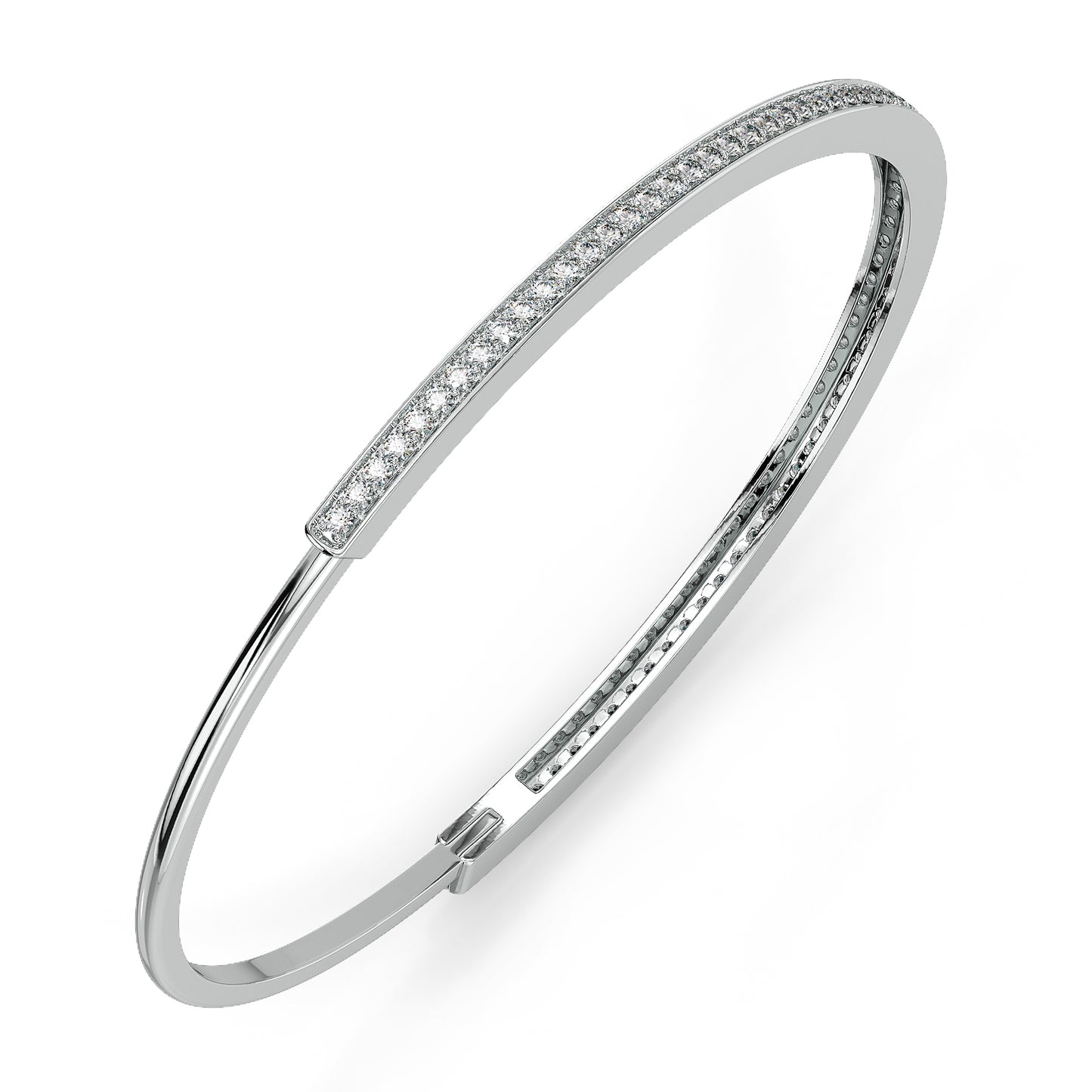 CLARETTE HALF CHANNEL SET ROUND CUT DIAMONDS OVAL BANGLE, GOLD