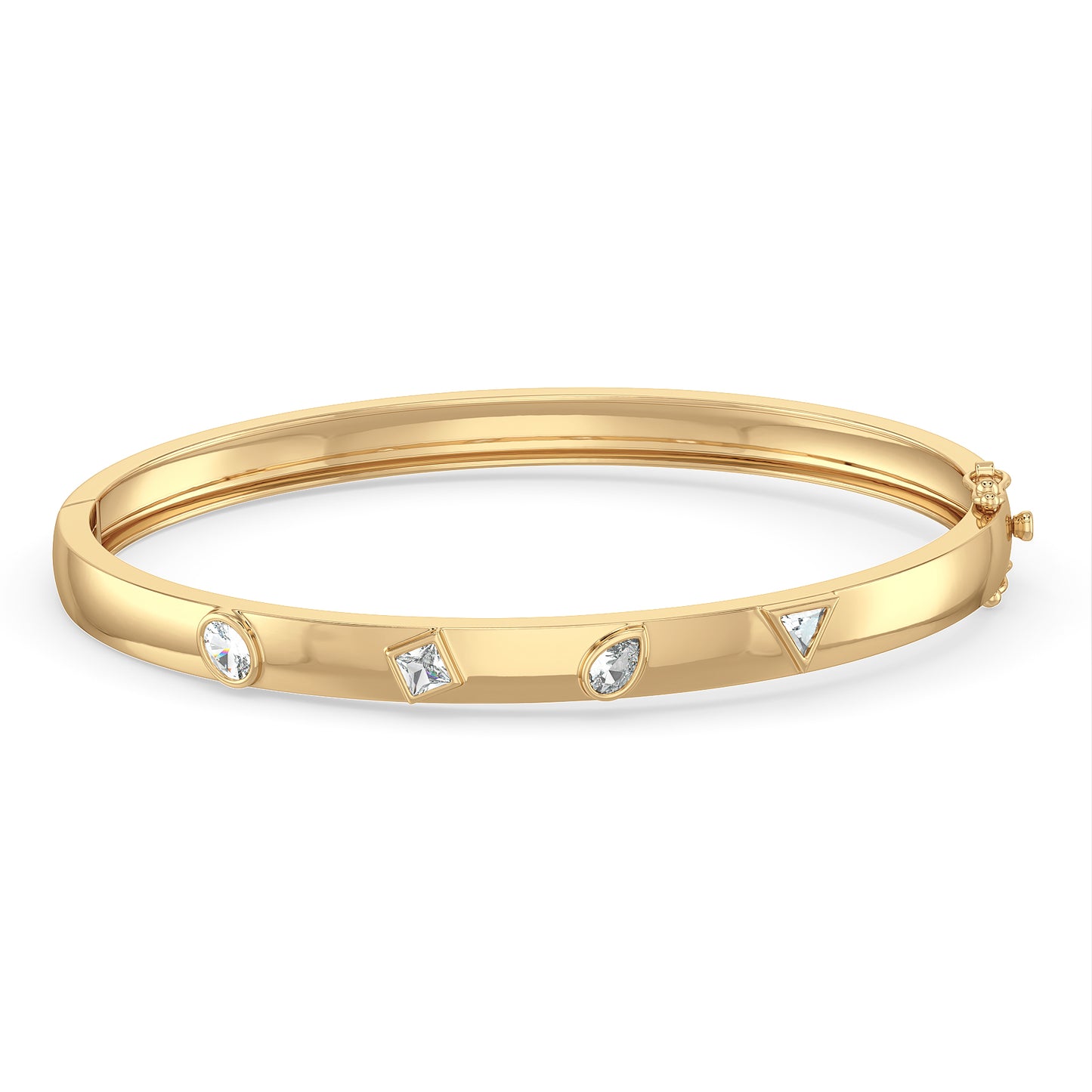 CLARETTE FLUSH SET MULTI-CUT DIAMOND OVAL BANGLE, GOLD