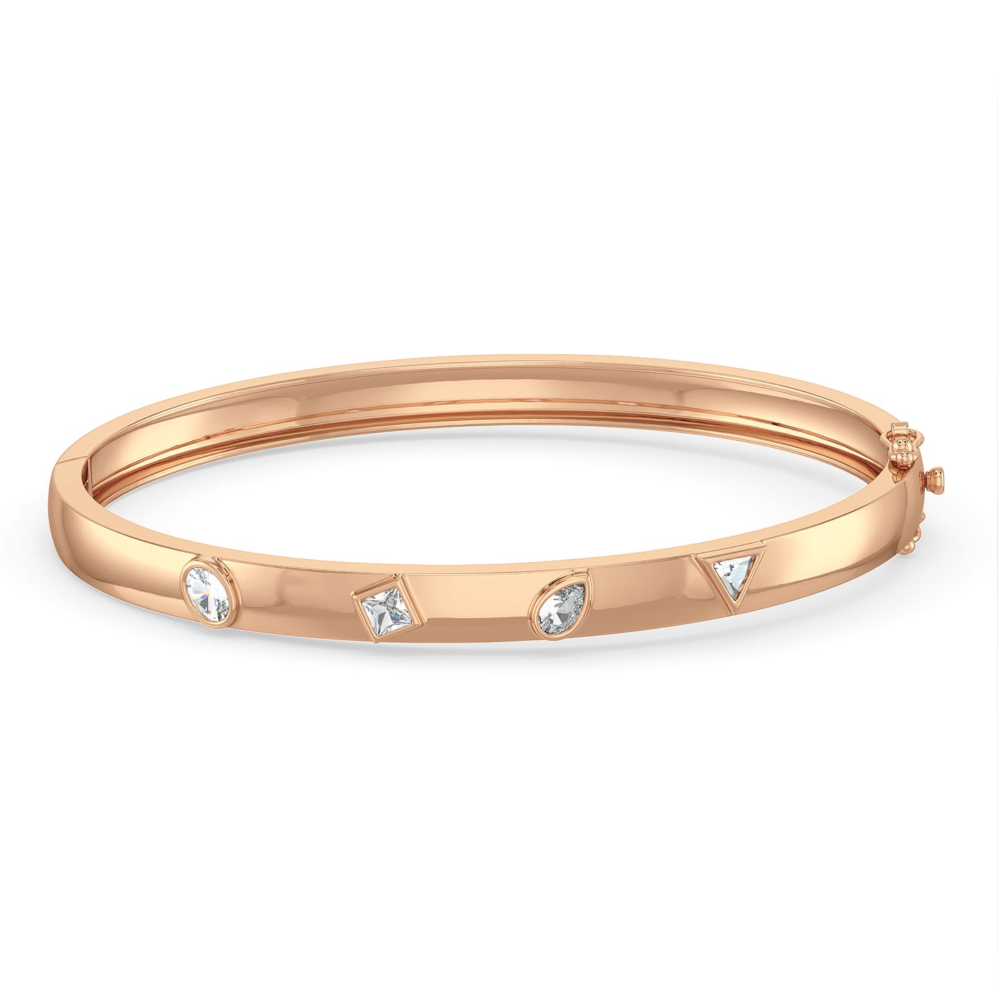 CLARETTE FLUSH SET MULTI-CUT DIAMOND OVAL BANGLE, GOLD