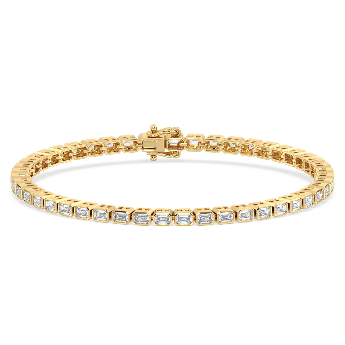 THEODORA BEZEL SET EMERALD CUT TENNIS BRACELET, GOLD