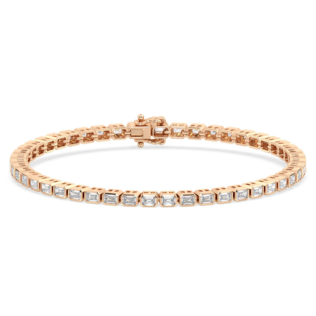 THEODORA BEZEL SET EMERALD CUT TENNIS BRACELET, GOLD