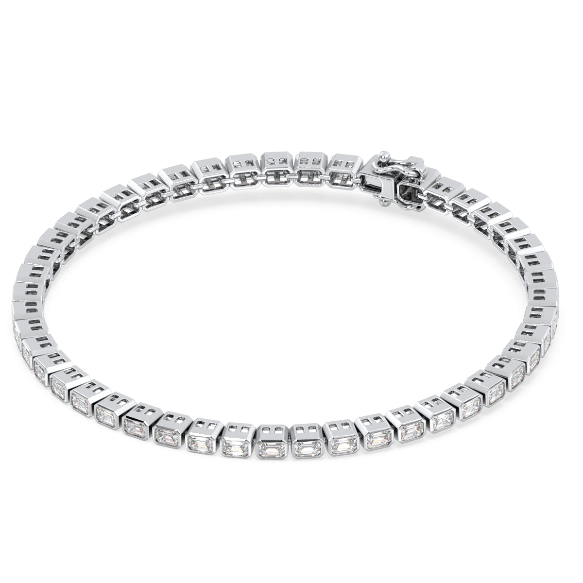 THEODORA BEZEL SET EMERALD CUT TENNIS BRACELET, GOLD