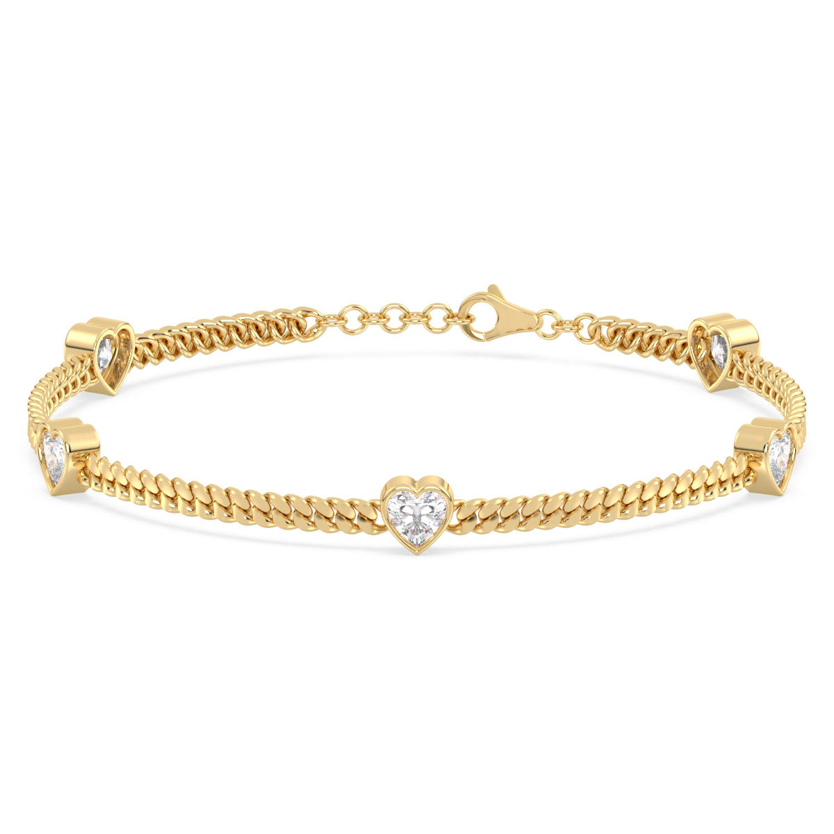 CLEMENCE HEART CUT BEZEL SET CUBAN CHAIN, GOLD