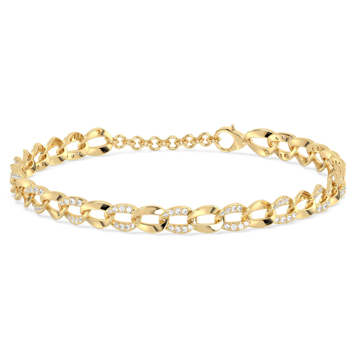 CLARETTE CUBAN CHAIN BRACELET WITH STUDDED LINKS, GOLD