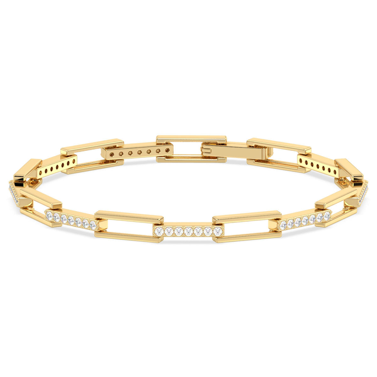 CLARETTE RECTANGULAR LINK BRACELET WITH STUDDED CONNECTORS, GOLD