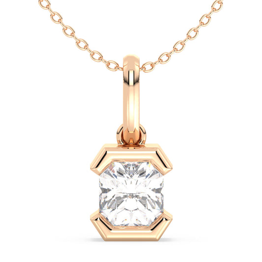 DAMAS HALF BEZEL SET RADIANT CUT SOLITAIRE PENDANT, GOLD