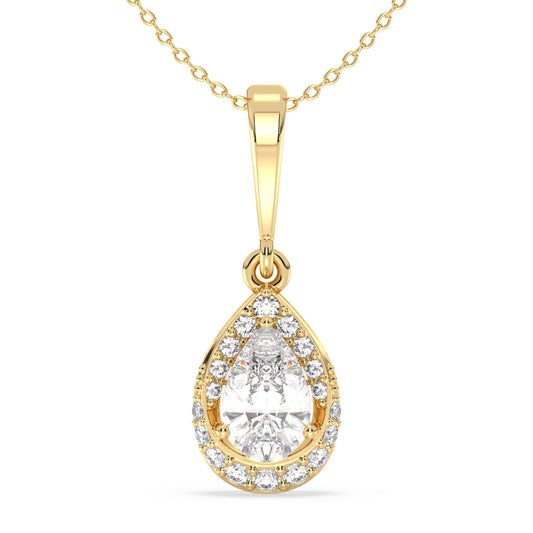 MARGUERITE PEAR CUT SOLITAIRE DIMENSIONAL PENDANT WITH SIDE STONES, GOLD