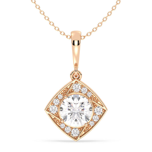 SOPHIA ROUND CUT SOLITAIRE DIMENSIONAL SQUARE PENDANT WITH SIDE STONES, GOLD