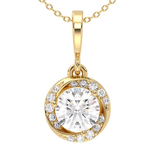 SOPHIA ROUND CUT SOLITAIRE DIMENSIONAL PENDANT WITH SIDE STONES, GOLD