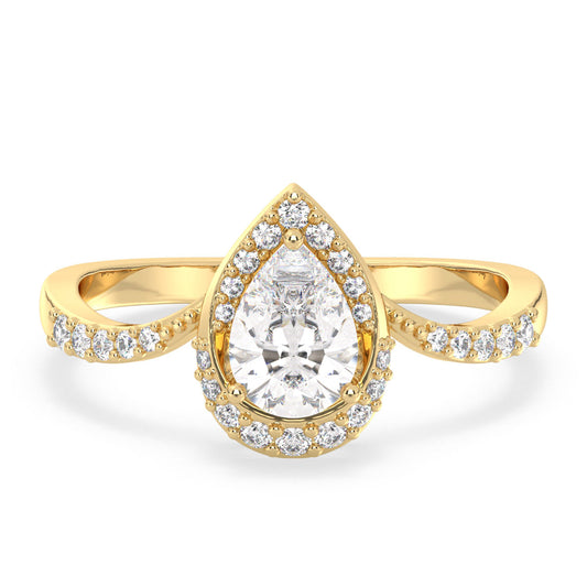 MARGUERITE PEAR CUT SOLITAIRE DIMENSIONAL RINGS WITH SIDE STONES, GOLD