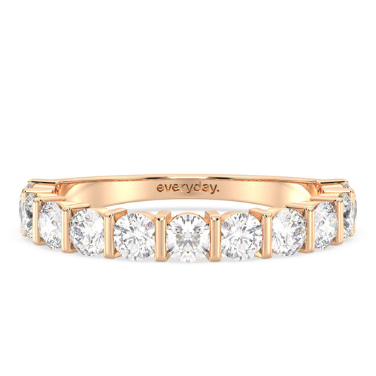 ROSE BEZEL SET ROUND CUT DIAMOND ELEGANT HALF ETERNITY RING, GOLD