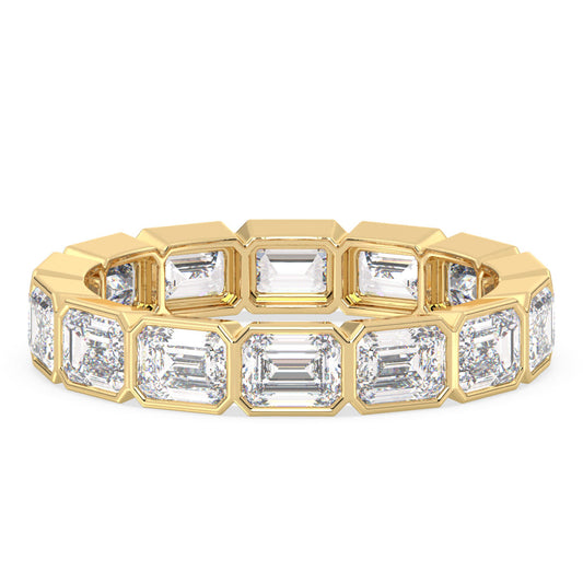 ROSE BEZEL SET EMERALD CUT DIAMOND ETERNITY RING, GOLD